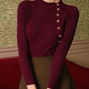 Mock Neck Ribbed Knit L
